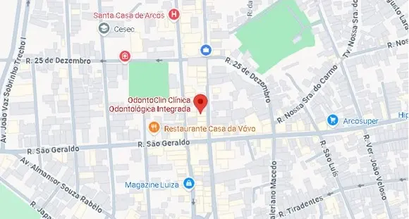 Mapa de localização da OdontoClin no Centro de Arcos